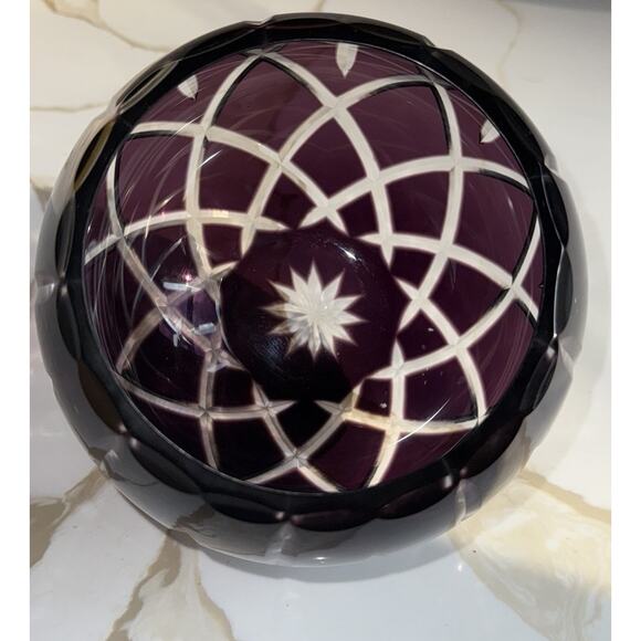 Vintage Gorham Lady Ann Purple Crystal Glass Cut To Clear Bowl Vase Dish 6x5” - Picture 7 of 8